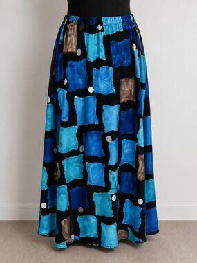Nic and Zoe, Blue Multi-Pattern Midi Skirt, Size L, NWT